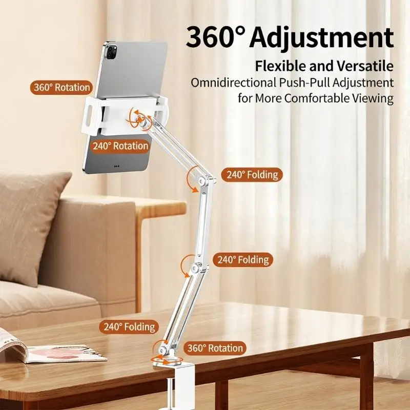 

Регулируемая складная подставка для планшетов из алюминиевого сплава с зажимным основанием, 4-осевое управление и вращение на и