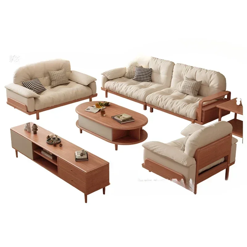 Walnut solid wood sofa living room small apartment straight row sofa winter and summer dual-purpose wooden furniture