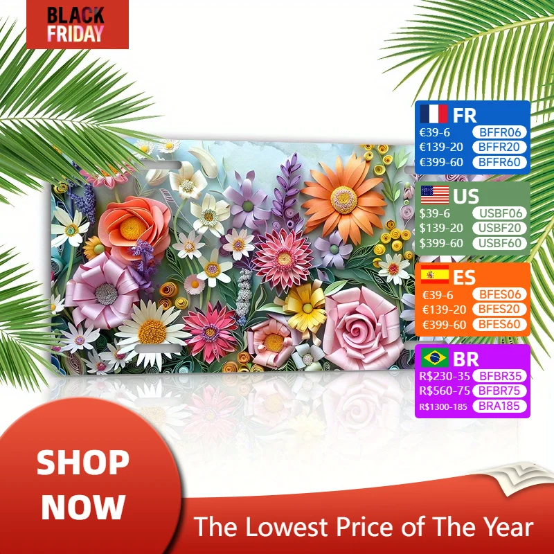 Waterproof Flower License Plate - UV Ink Printed, Anti-Fade, Anti-Scratch, Decorative Flower Car Front License Plate Accessories