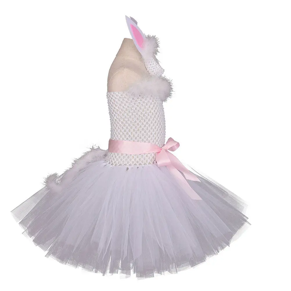 2Pcs Rabbit Costume Set White Size 110 Lovely Easter Party Headdress Dress Kid Festival Outfit Girl Cosplay Birthday Gift - view 3