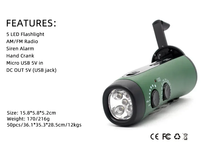 

Multi Function Hand Crank Radio and Charger Ideal for Emergencies with Built in Flashlight and Power Generator