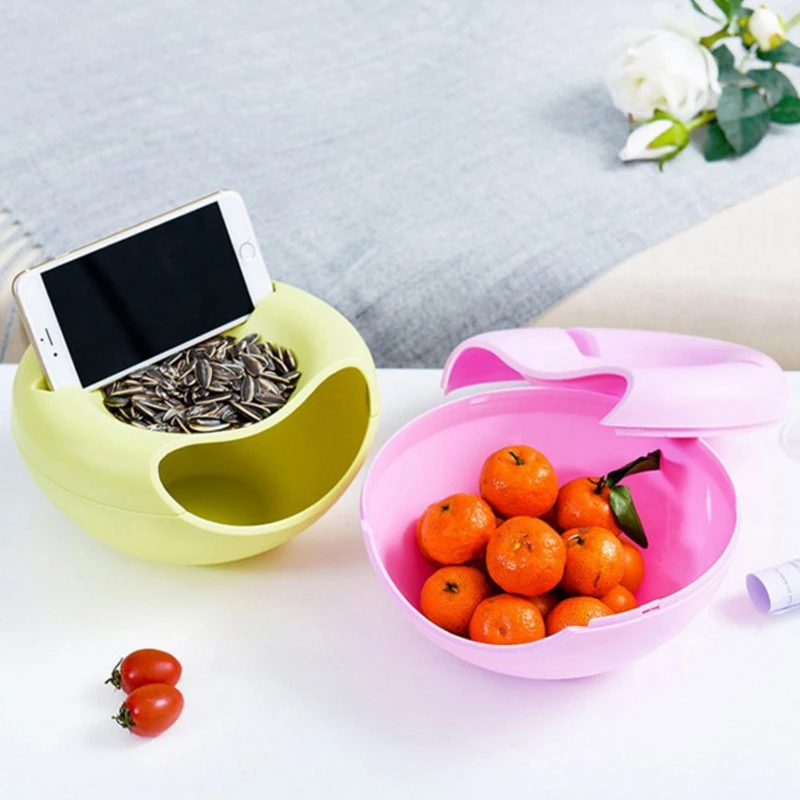 Creative Bowl Double Layer Dry Fruit Containers Snacks Seeds Storage Box Garbage Holder Plate Dish Organizer with Phone Holde