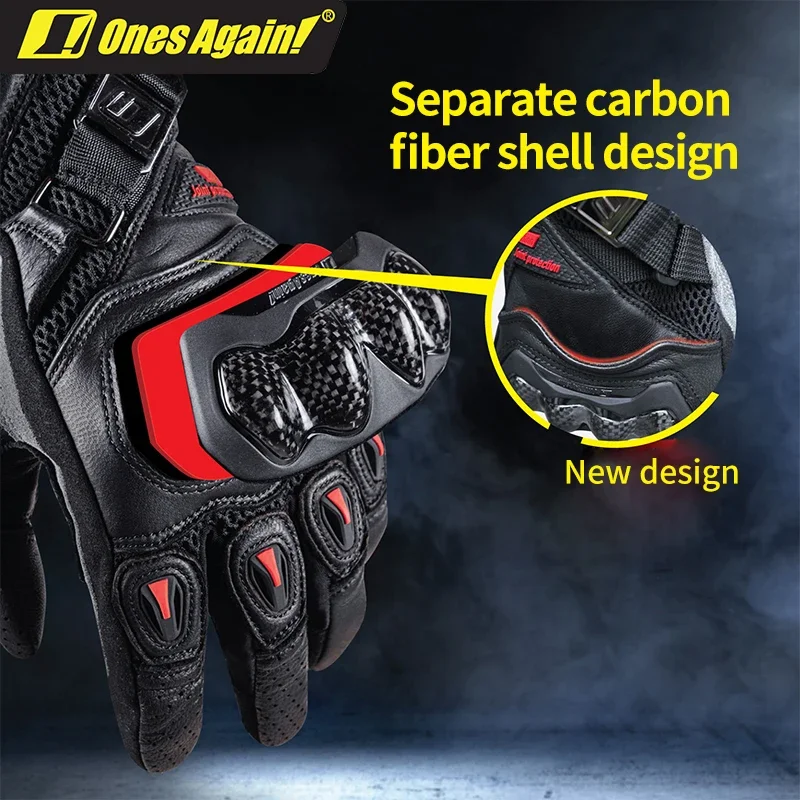 

OnesAgain MG16 Motocross Carbon Fiber Summer Leather Sheepskin Breathable Anti-Drop Competition Four Season Motorcycle Gloves