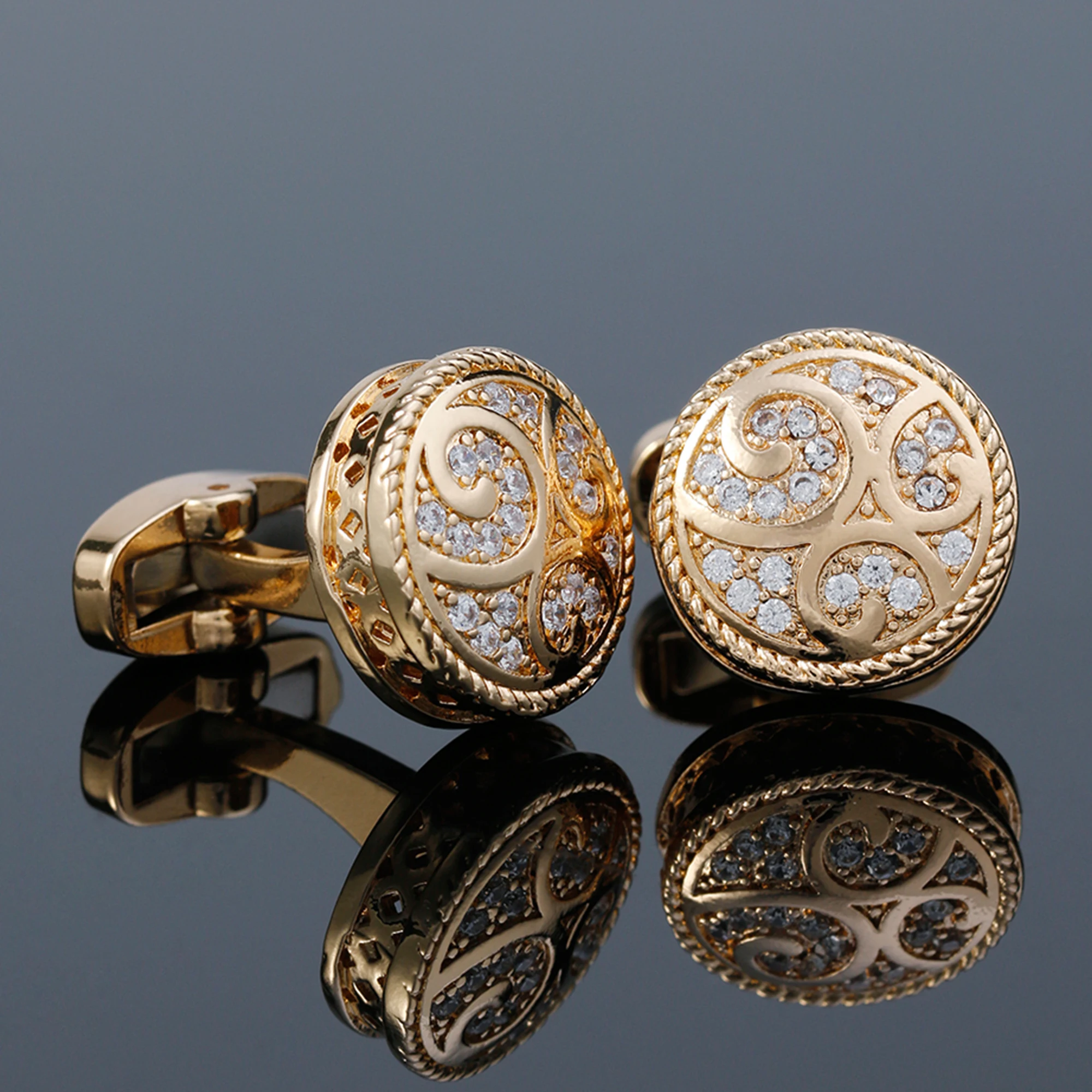 

Cufflinks for Men XK19070 Luxury Zircon Vintage Round Copper 4 Colors Dress Shirt Cuff Links Wedding Jewelry