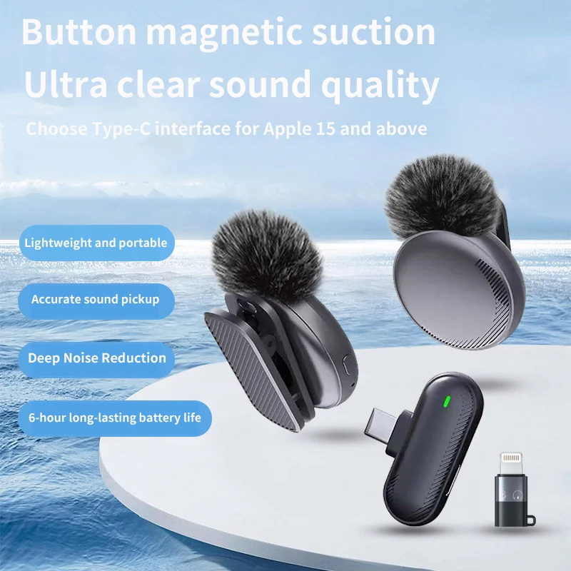 

Lavalier Microphone Button Style Mini Light Weight Rechargeable Long Battery Life Intelligent Noise Reduction Mini Microphone