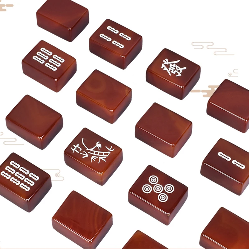 Natural Agate Mahjong set 36mm High Quality Mahjong Home Games 144pcs mahjong tiles Chinese Funny Family with wooden box MJ23