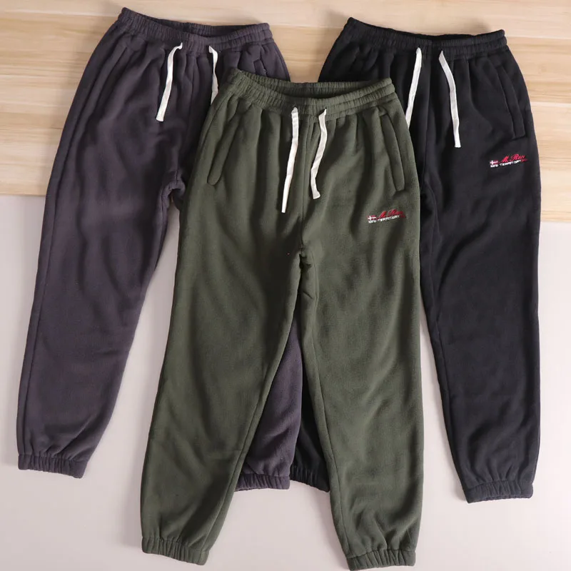 

Thi Plu Fce Men's Casual Pants Warm Autumn Winter Leisure Trousers Straight Leg Polyester Fiber Bunch Foot Sle