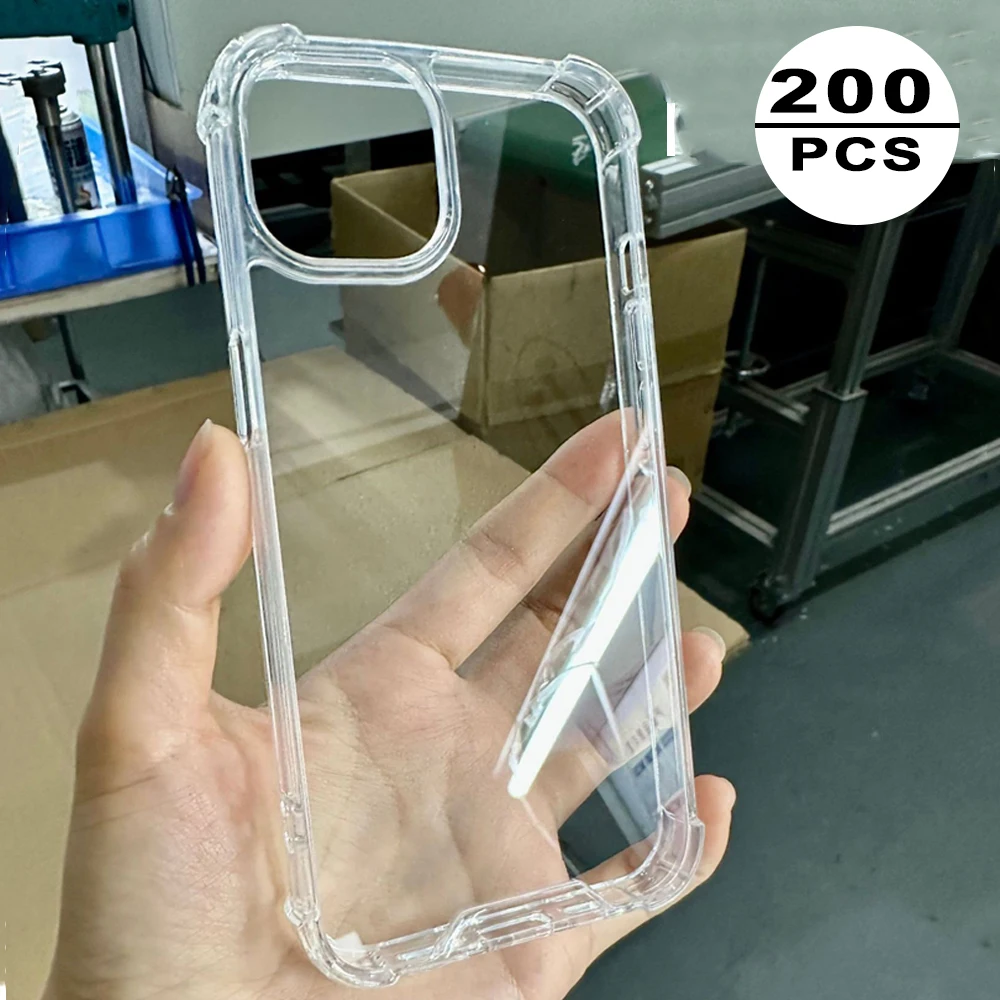 bulk 200pcs clear 1.0mm hard pc acrylic phone case for iphone 15 pro max 14 plus shockproof Four corner anti fall mobile cover