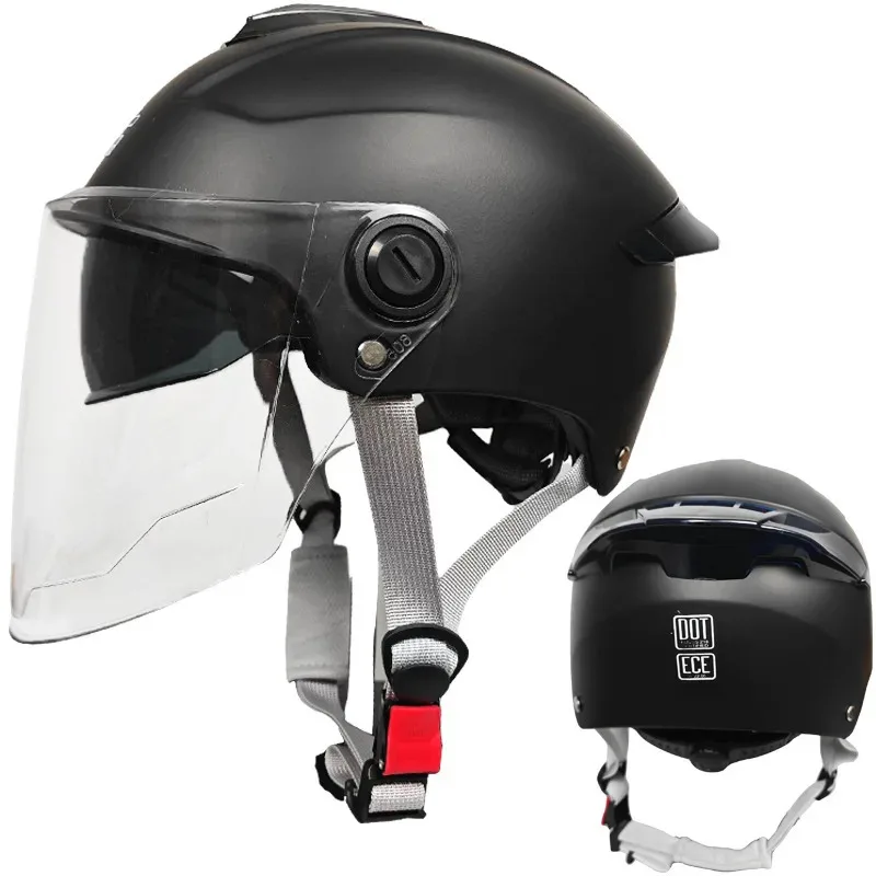 DOT ECE Certirication Motorcycle Helmet Breathable Electric Open Face Helmet Men Women Dual Lenses Jet Scooter Half Helmets 2