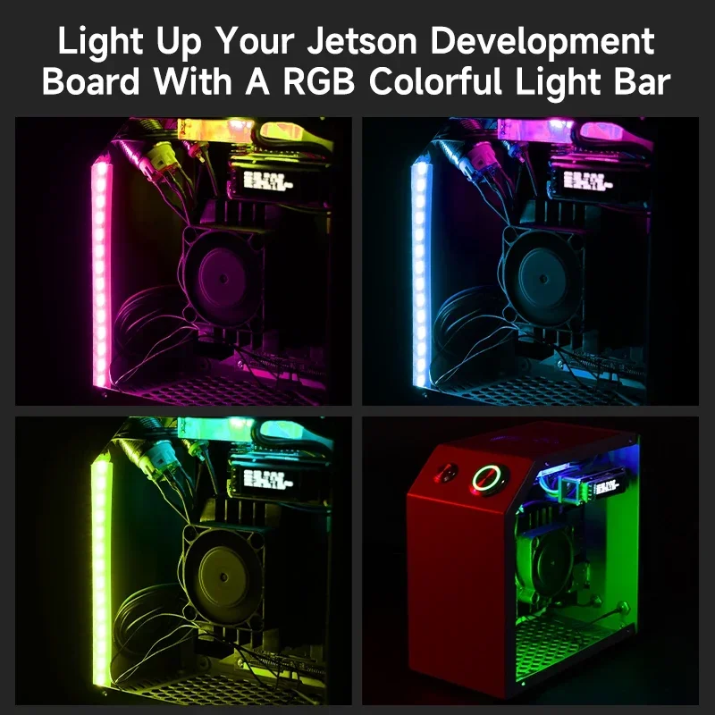 Jetson Mini Case with OLED Cooling Fan RGB Colorful Light Bar for Jetson NANO Orin NANO SUPER Orin NX SUPER - Thermal Management