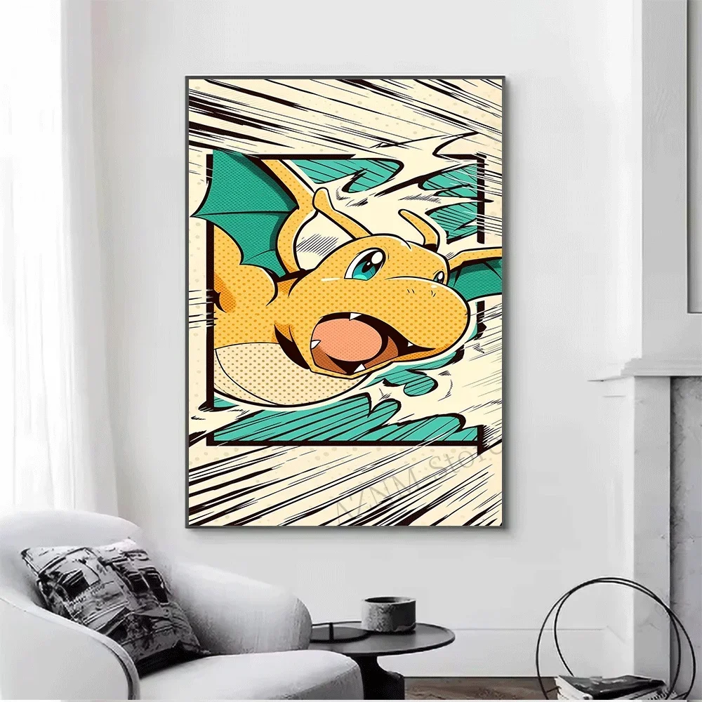 Anime Pokemon Bulbasaur Forest Scenery Canvas Wall Art, Lovely Cartoon Character Frameless Canvas Painting for Kids Bedroom L