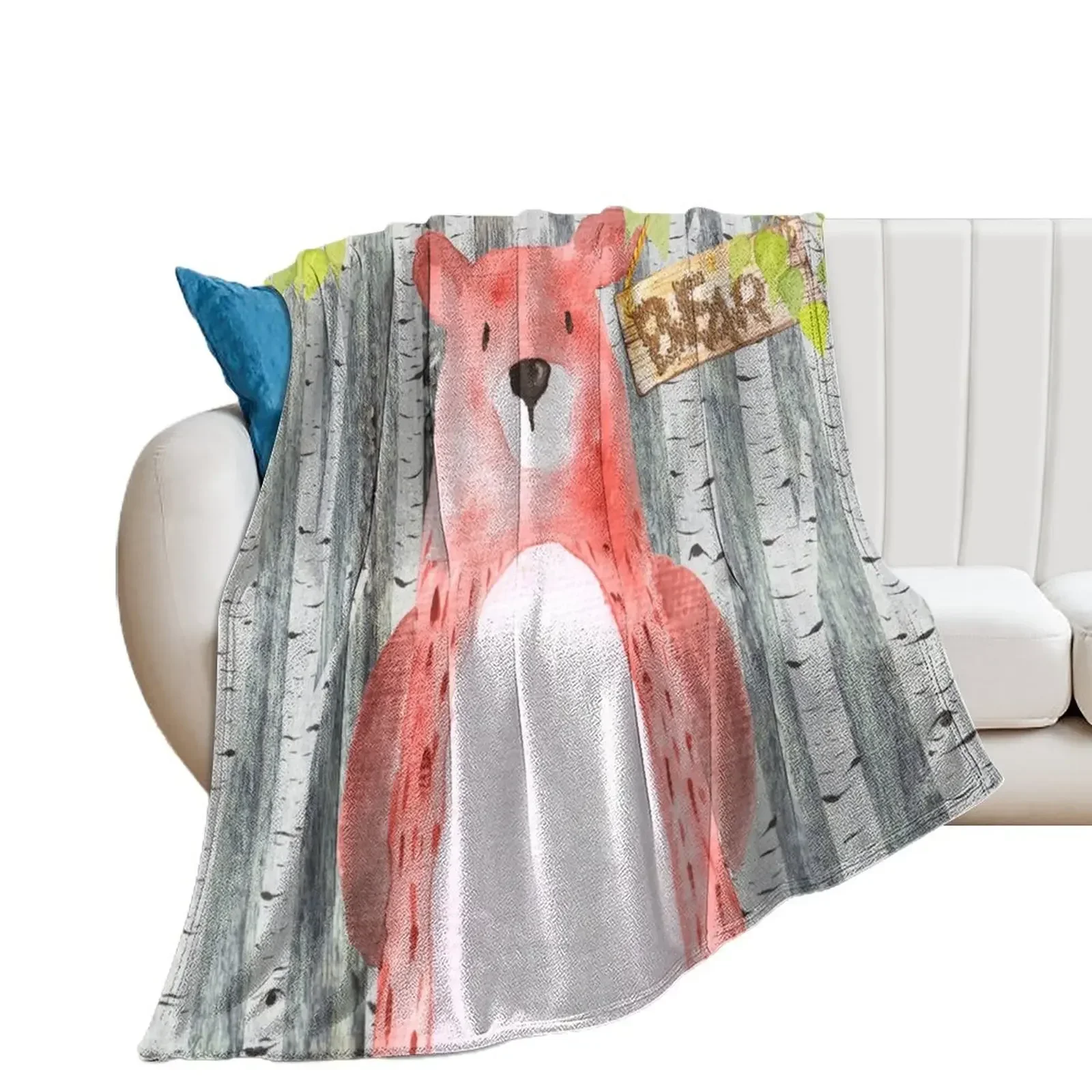 

Bear- Woodland Friends- Watercolor Illustration Throw Blanket Shaggy Luxury Designer Nap Blankets