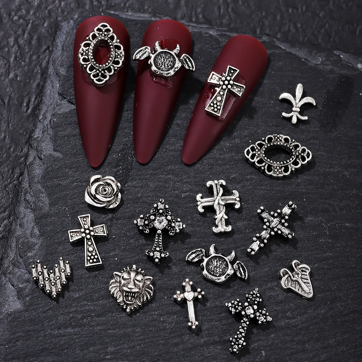 30 retro silver cross and other styles randomly mixed with nail decoration, alloy rhinestone, y2k metal wind DIY nail decoration