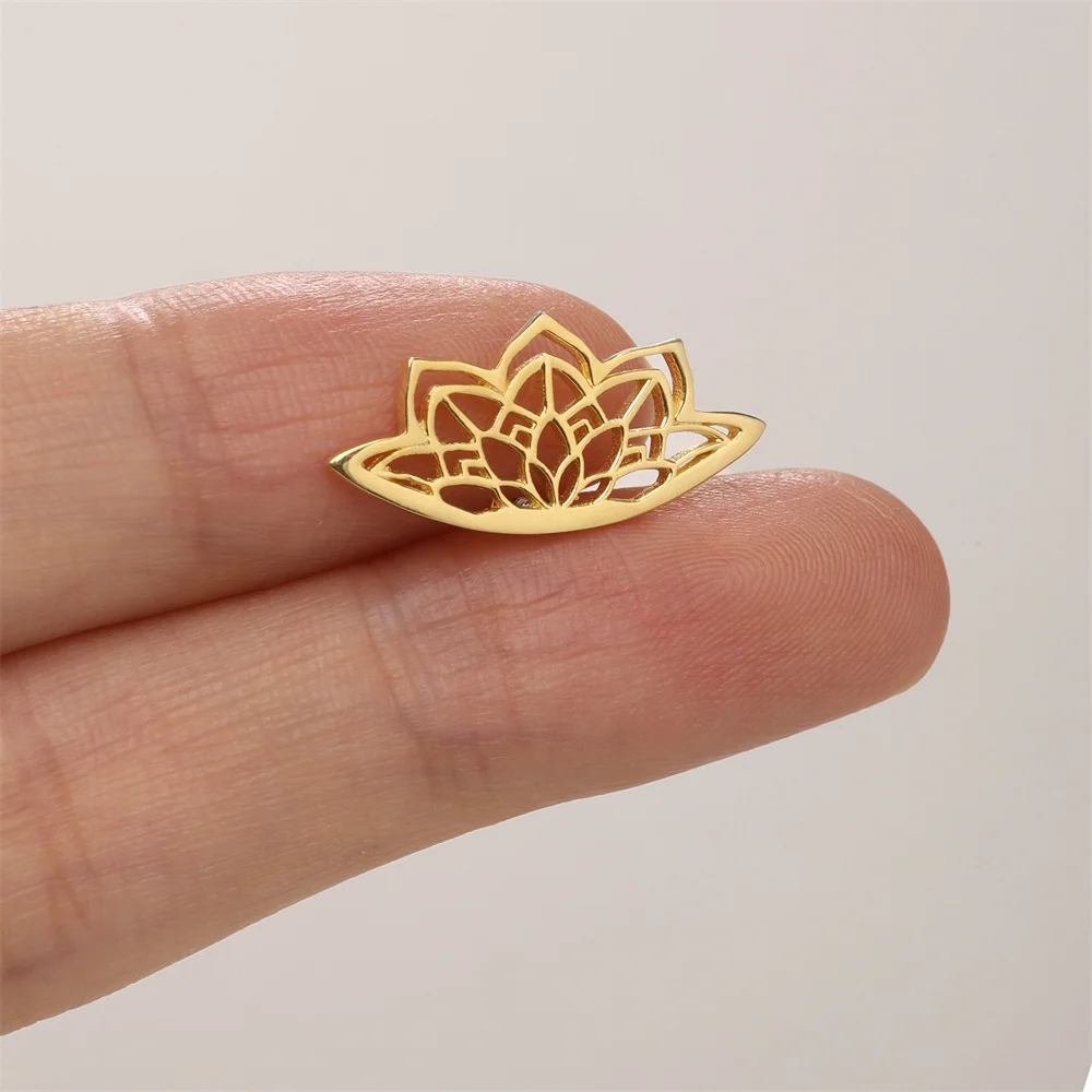 AIDE 925 Sterling Silver Shiny Hollow Lotus Flower Crown Flat Back Internal Thread Piercing Earring For Women INS Dainty Luxury