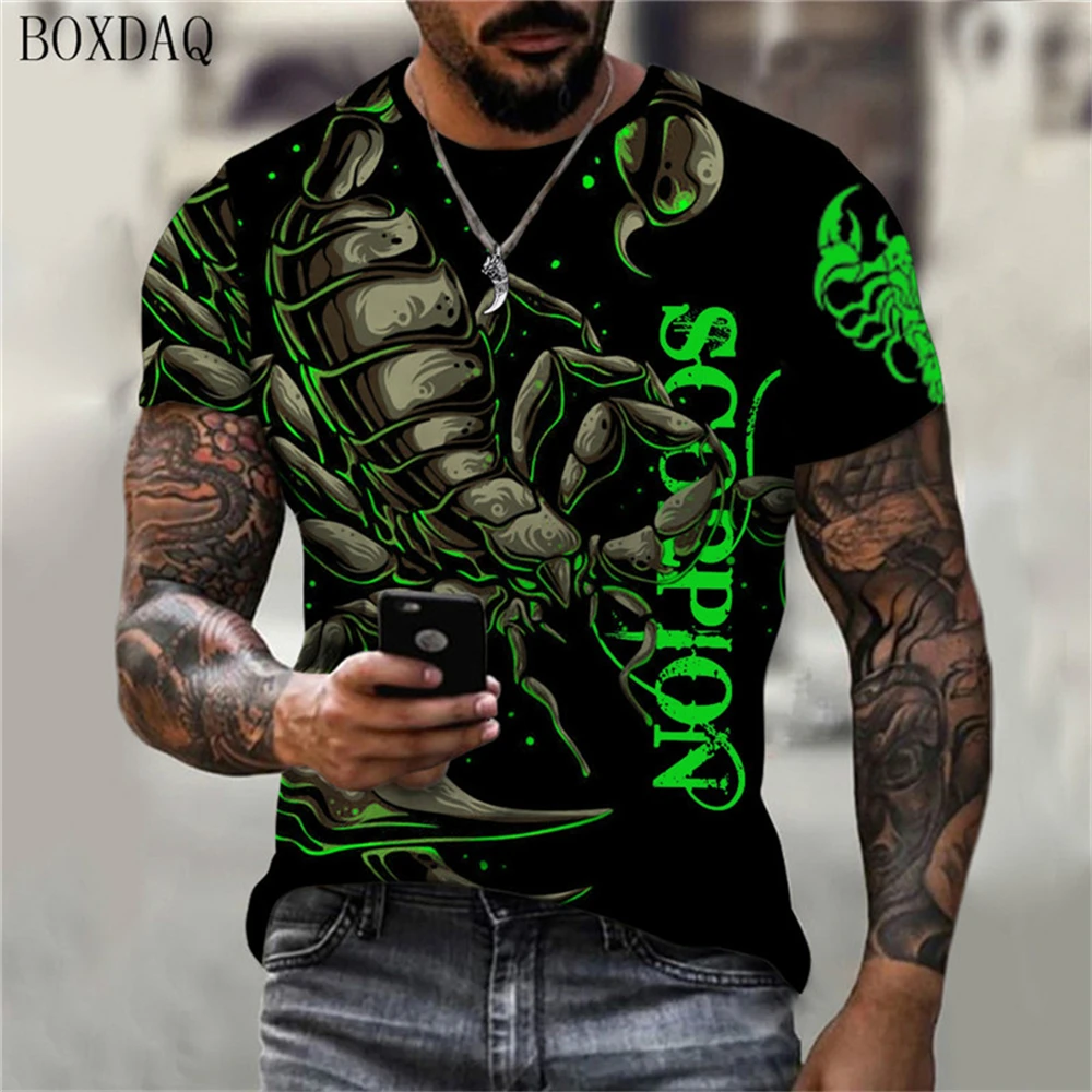 Camisetas de tendencia con gráfico de escorpión para hombre, camiseta de manga corta con cuello redondo y estampado de animales en 3D para calle, camisetas informales de verano de talla grande 5xl