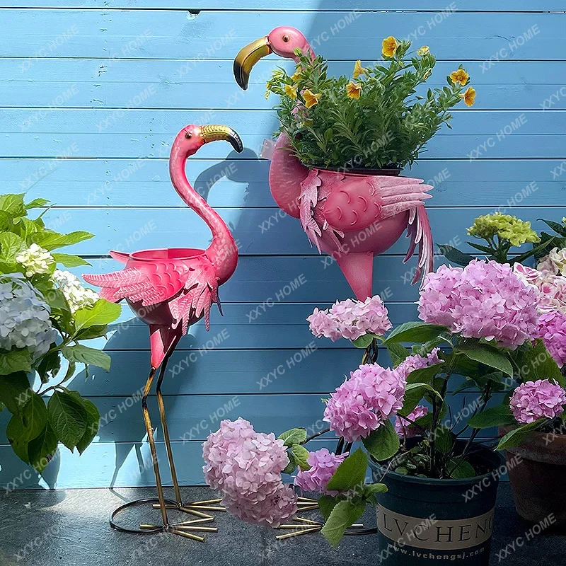 American Country Retro Iron Art Flamingo Flowerpot Decoration Balcony Garden Courtyard B & B Creative Decorative Flowerpot