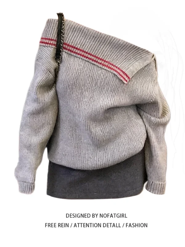 

plus Size Korean Sle Knitted Sweater One oulder Loose Fit Women's Faion Autumn Winter New Sle Slimming Top