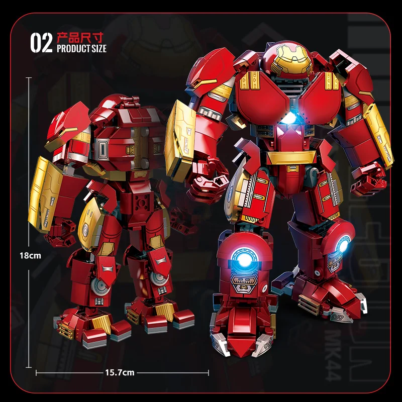 Superheroes Avengers Iron Man Hulkbuster Mark 44 Mecha Action Figures Building Blocks Classic Movie Model Bricks Toys Kids Gifts