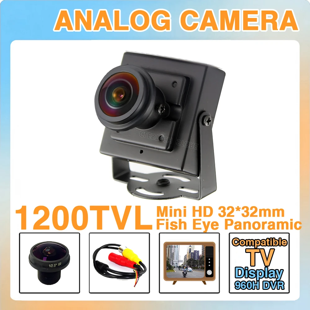 160° 1.7mm Panoramic View Compatible TV Super Small 32*32mm Analog CCTV Fish Eye Camera 1200TVL HD Mini Metal Video For Home Car