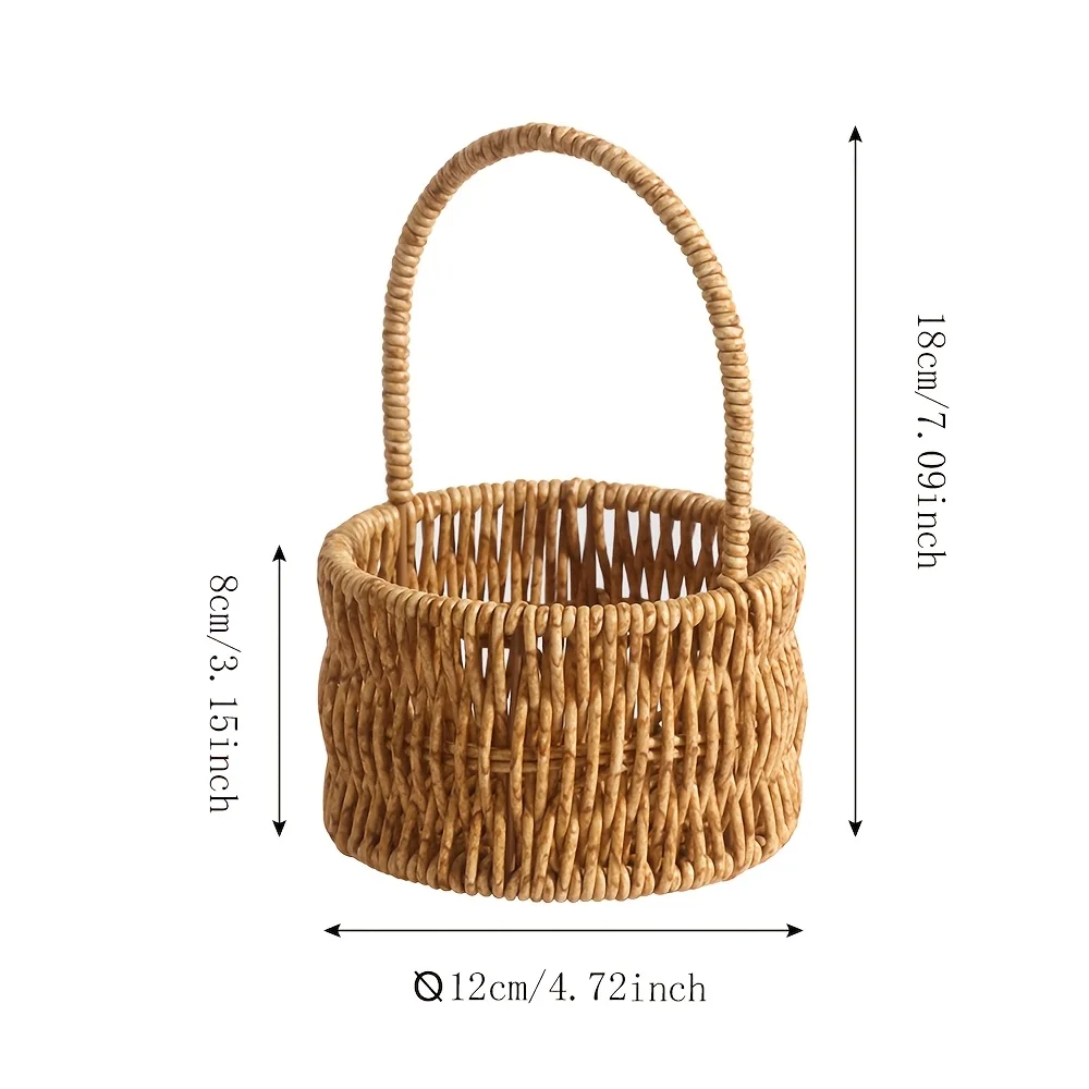 Mini Rattan Woven Desktop Storage Basket Handwoven Desk Organizer for Living Room Sundries Stationery & Small Items Storage