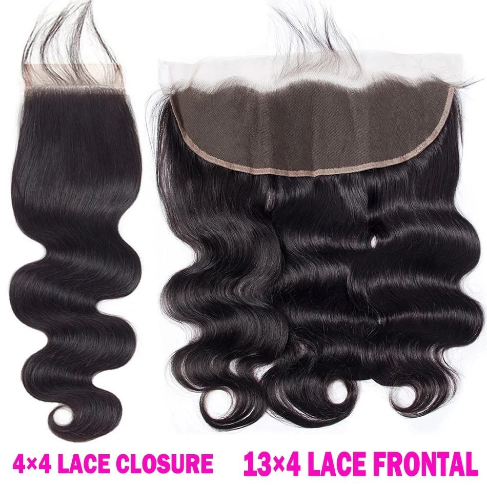 13x4 Transparent Lace Frontal Human Hair Pre-plucked Brazilian Body Wave 4x4 Lace Closures Only Remy Hair