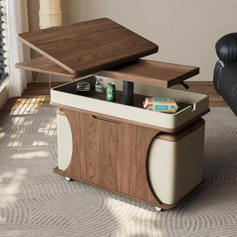 Wooden telescopic folding coffee table with storage liftable square bedside home sofa small side table