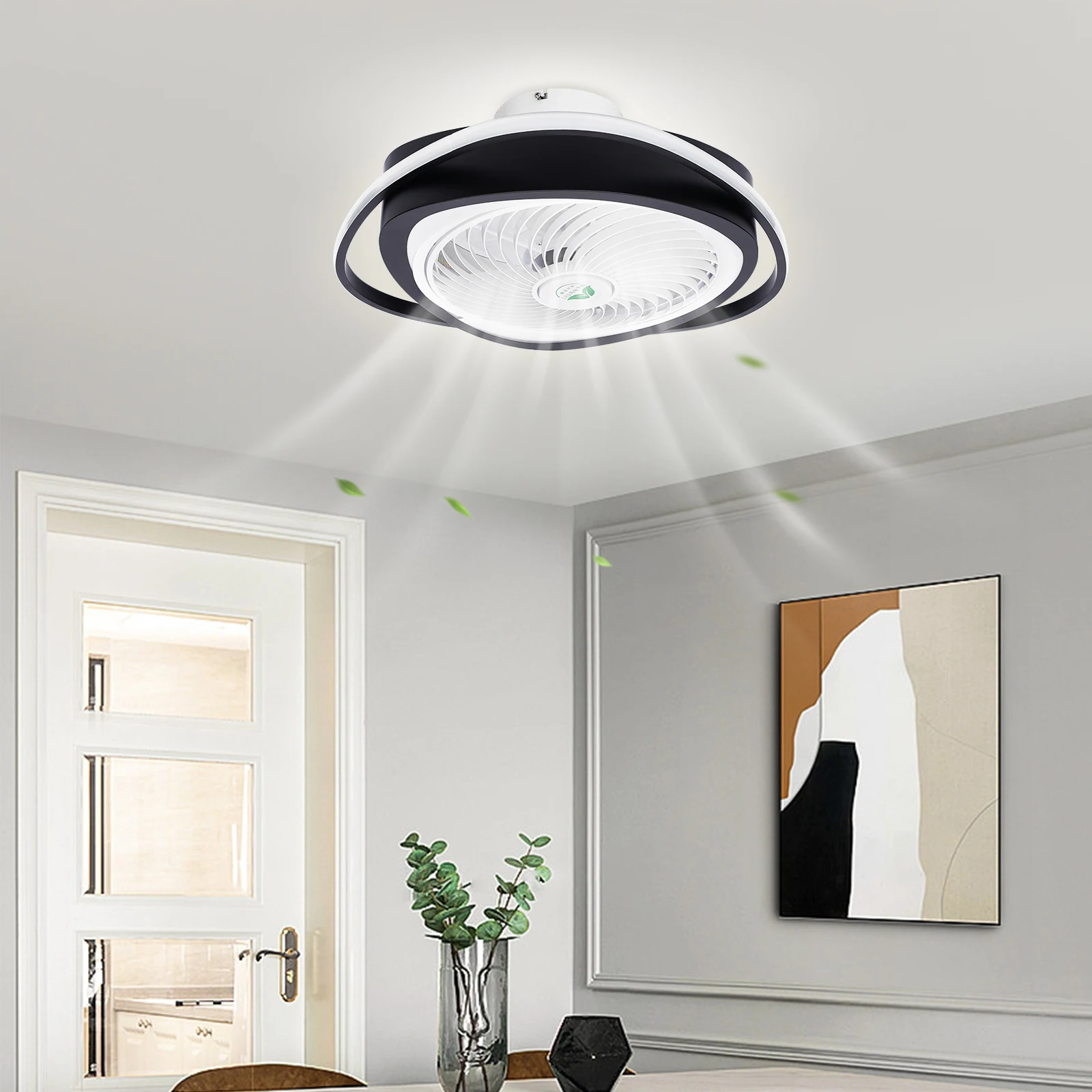 

20in Ceiling Fan w/ Light LED Remote Control Fully Dimmable Lighting Modes Invisible Acrylic Blades Metal Shell Mount