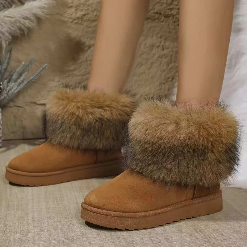 

2025 Round Toe Flat Bottom Solid Color Simple Plus Velvet Warm Comfortable Snow Boots Winter Fashionable Suede Casual Snow Boots