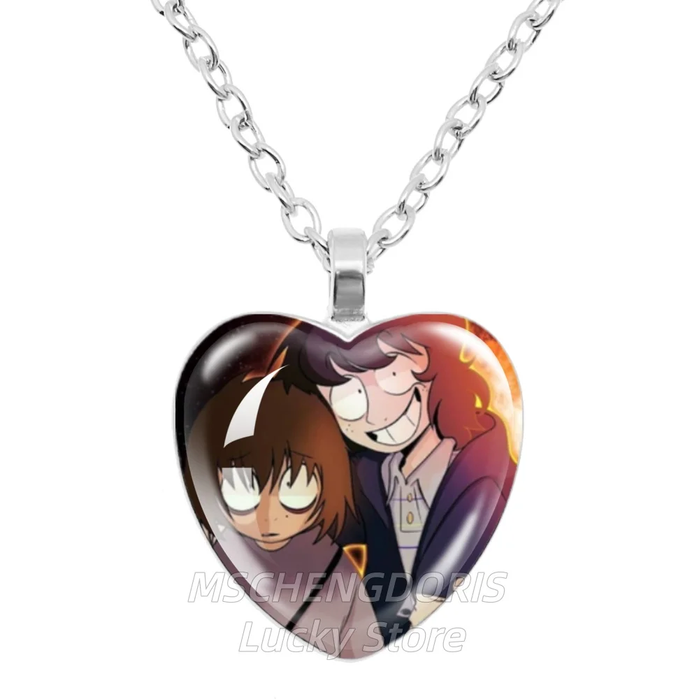 Will And Mike Heart-Shape Pendant Necklace Onewheatmark Cartoon Glass Cabochon Necklace Charm Jewelry Fans Gift