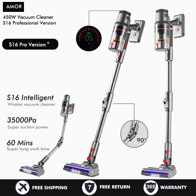 S16 Wireless Vacuum Cleaner 35kPa 450W Power 6 in 1 LED Cordless Vacuum Cleaner 90 Foldable Handheld Sweeper Mopping Machine