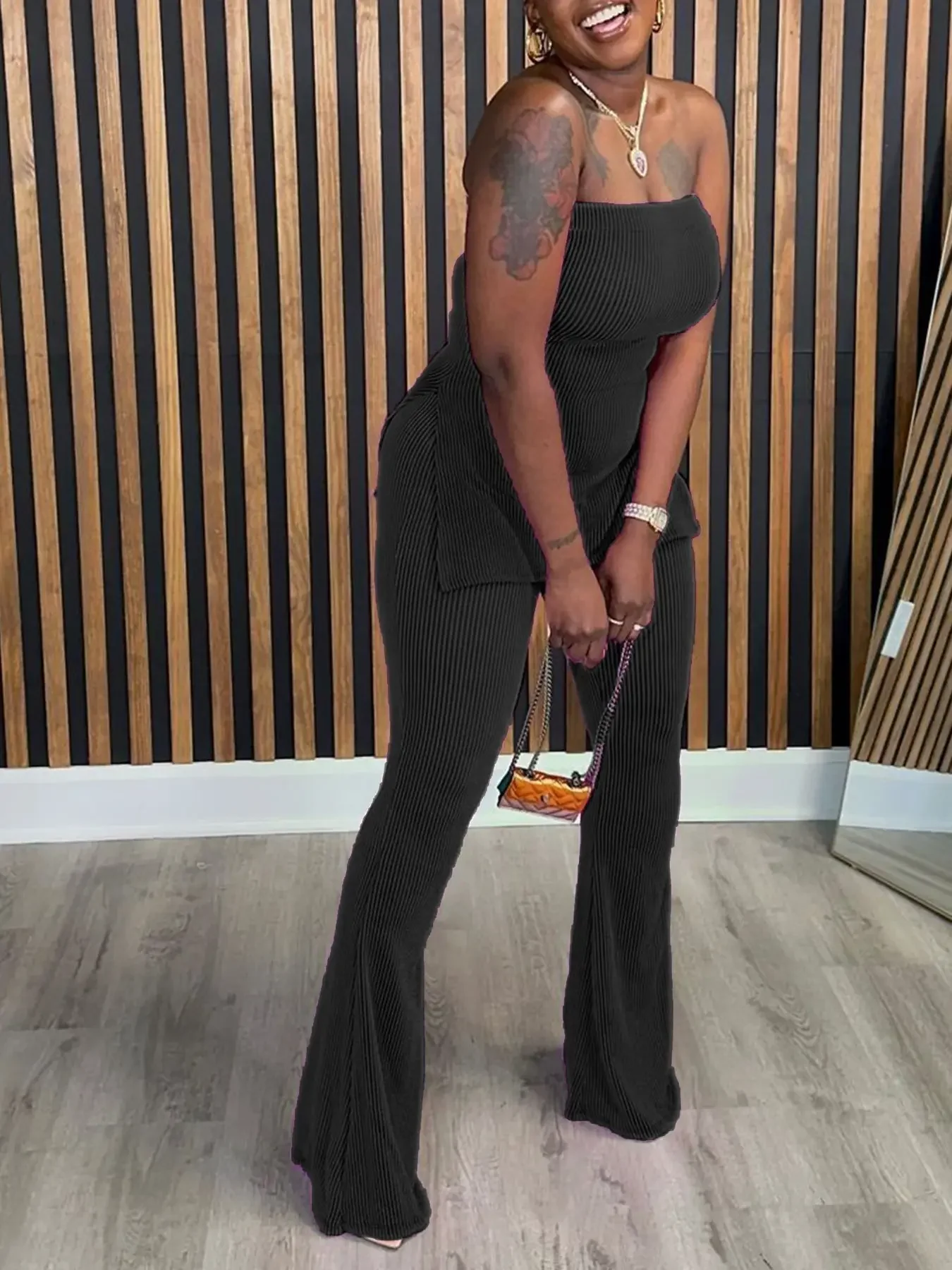 

Women Set Knit Strpless Top + Pencil Pants 2025 Winter Active Fitness Streetwear Two 2 Piece Sets Outfits Tracksuit