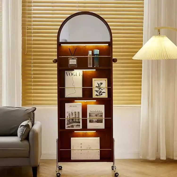 Second-hand newspaper rack solid wood removable full-length mirror floor magazine rack mirror floor storage rack simple bedroom