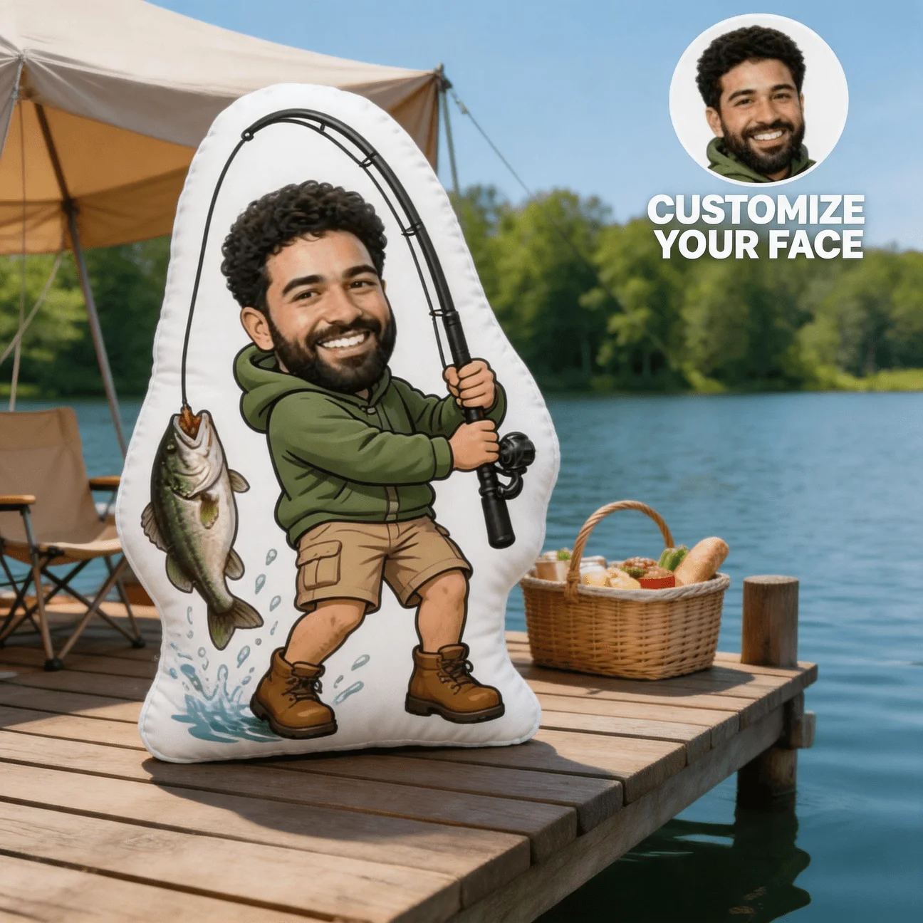 Customized personalized photo face pillows, fishing themed character shaped decorative pillows, 60cm large-sized sofa bedroom em