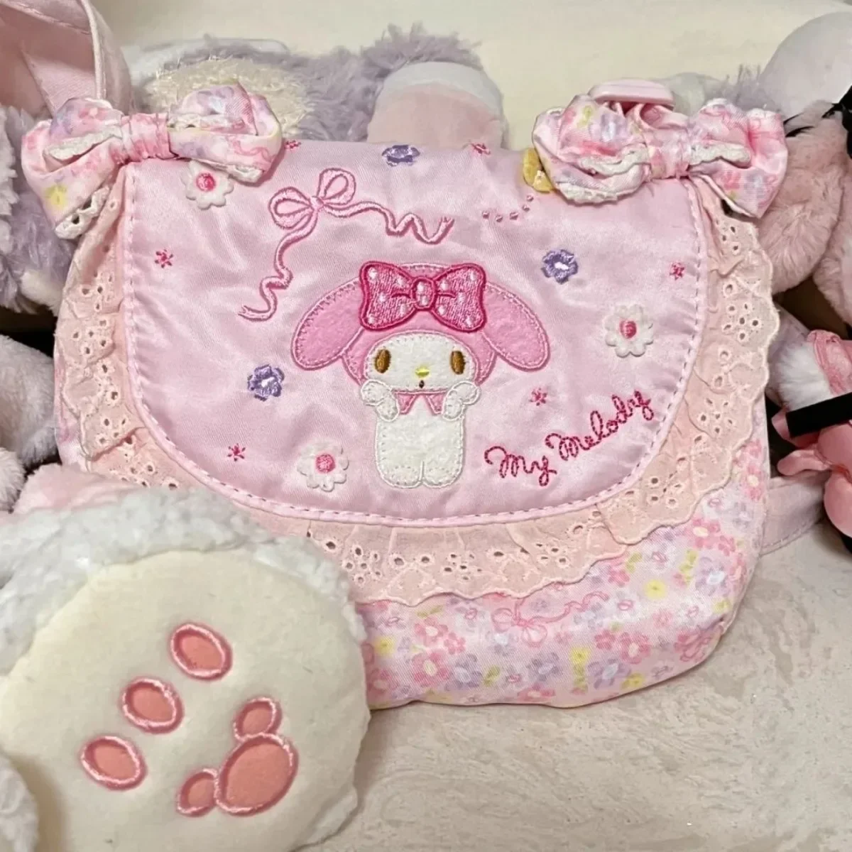 My Melody Messenger Bag Miniso Cute Sweet Girl Bow Versatile Handbag Anime Large Capacity Pink Lace Embroidered Shoulder Bag