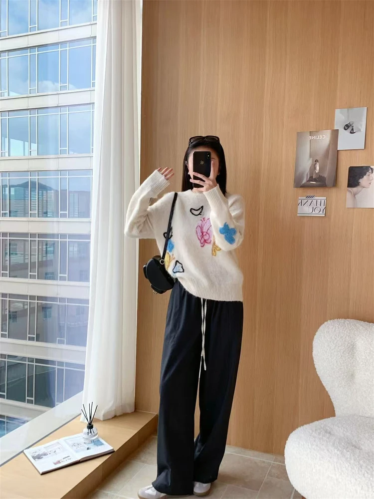 

Pattern Knitted Alpaca Wool Sweater Flipped Artistic Cool Head over Feet Women's Faion Regular Fit Online Exclusive