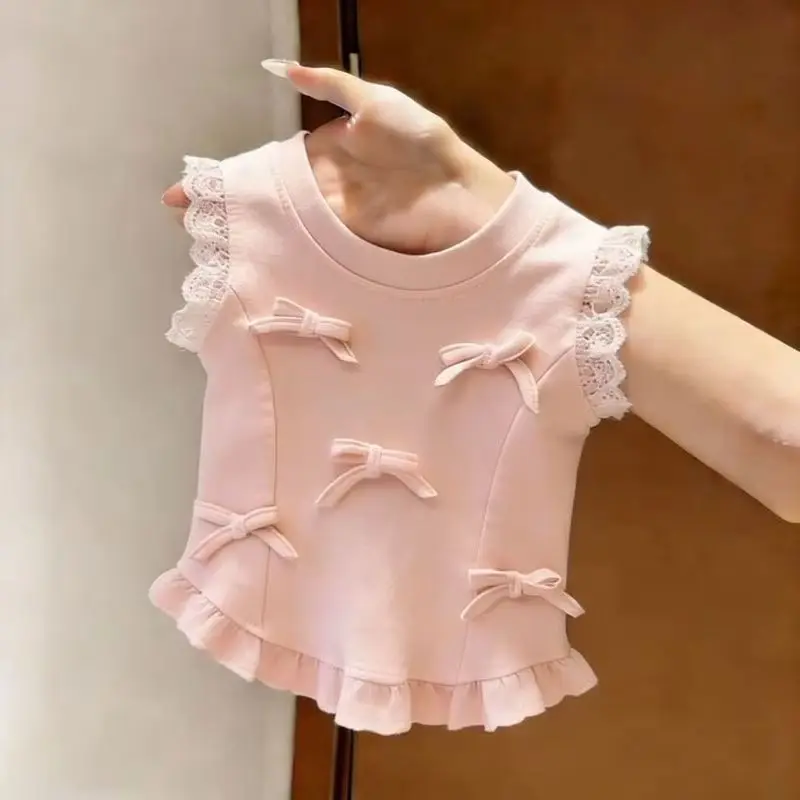 Girls Summer Tank Top New Fashion Toddler 3D Bow Ruffled Collar Sleeveless Vest Stylish Kids Clothing