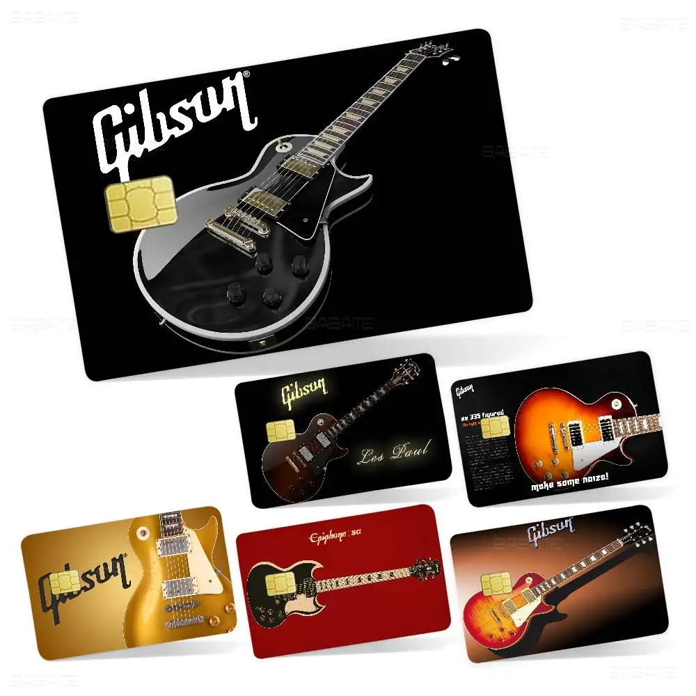 Gibson-pegatinas de piel con logotipo de guitarra, tarjeta de crédito para tarjeta bancaria VISA, tarjeta de transporte, pegatina impermeable, regalo antiarañazos para mujer