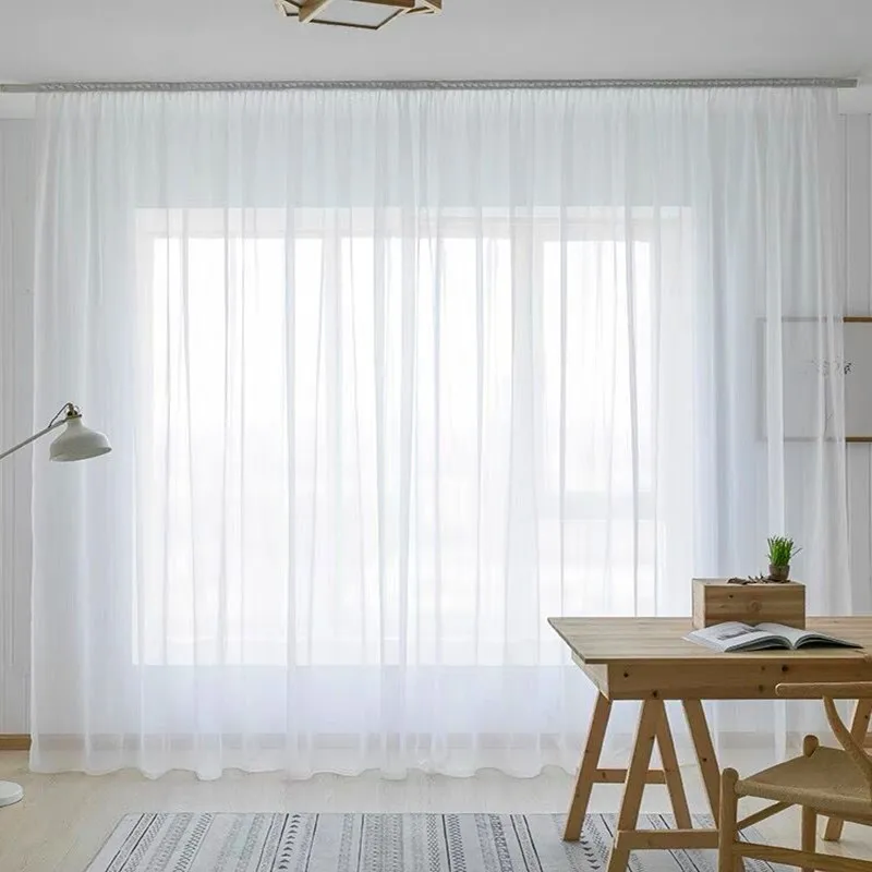 Velcro Pleated Elegant Super Soft Pure White Window Tulle S Folds Curtains for Living Room Chiffon Sheer Voile Kitchen Drapers