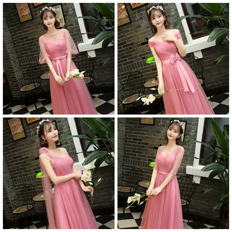 

Long Maidsmaid Dress Wedding Ceremony Female Host Summer Evening Gown Korean Style mid Waist Floor Length One Shoulder Design