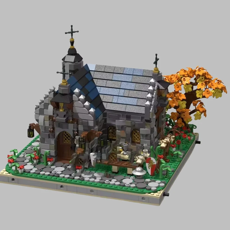 Modèle de construction d'église médiévale 2087 pièces, ensemble de jouets d'assemblage MOC, conception personnalisée, adapté à tous les amateurs d'architecture
