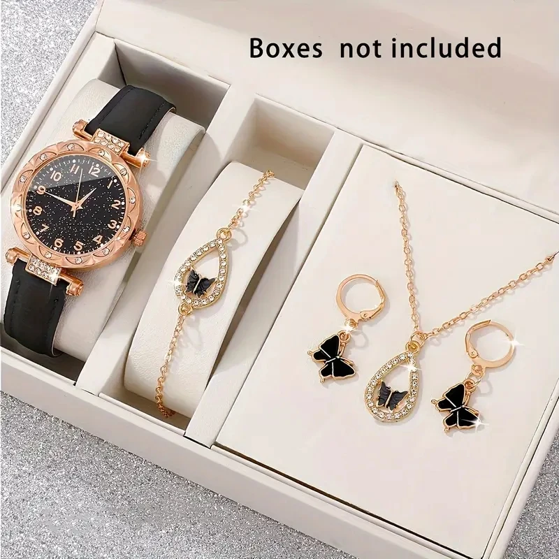 5PCS/Set Luxury Women Watches Rhinestone Fashion Elegant Wristwatch Quartz Watch Ladies Clock For Girl Gift