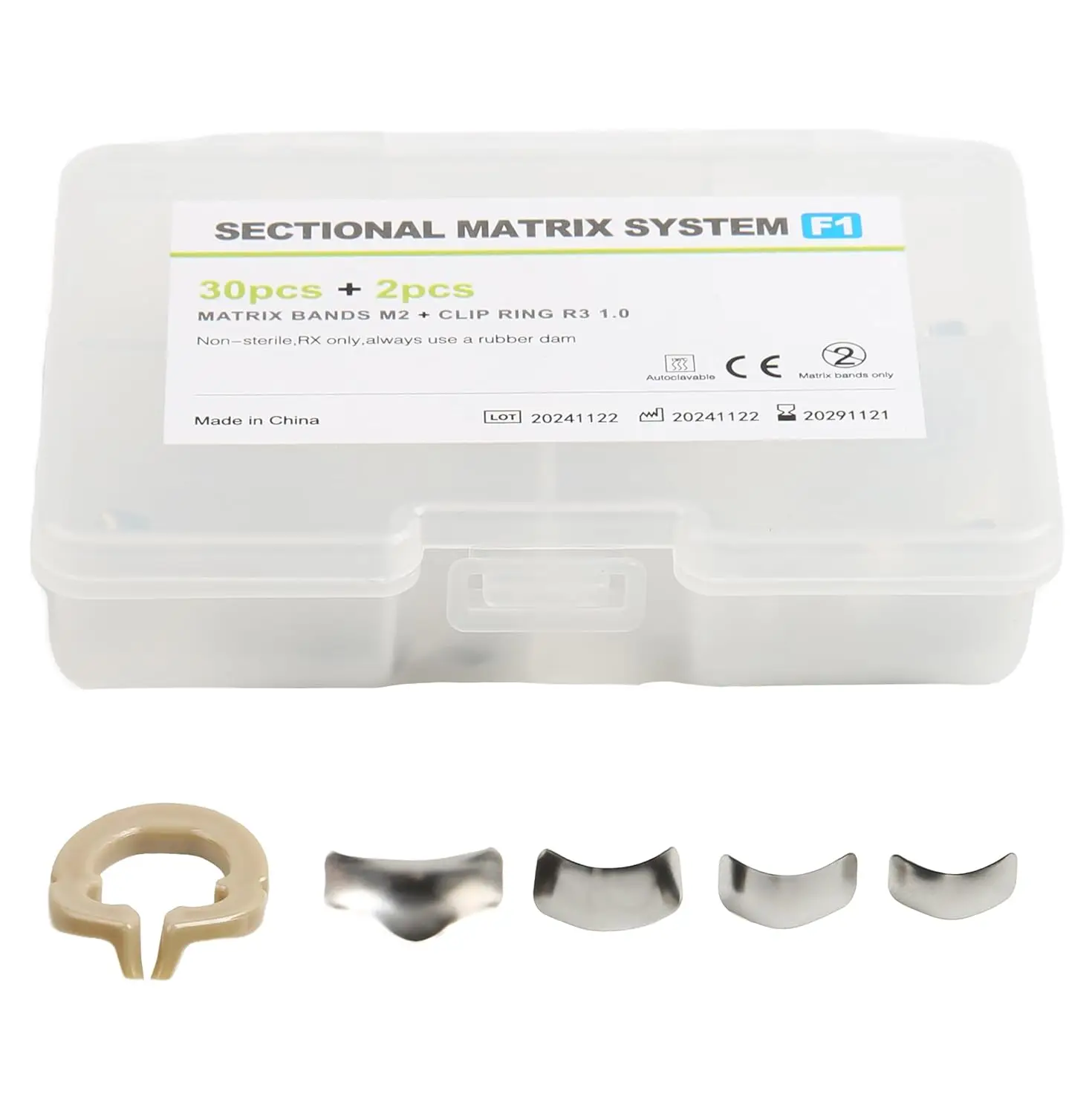 

Dental Sectional Matrix System F1 Tooth Interproximal Sectional Contoured Metal Matrices Refill Matrix M2+Clamps R3 1.0
