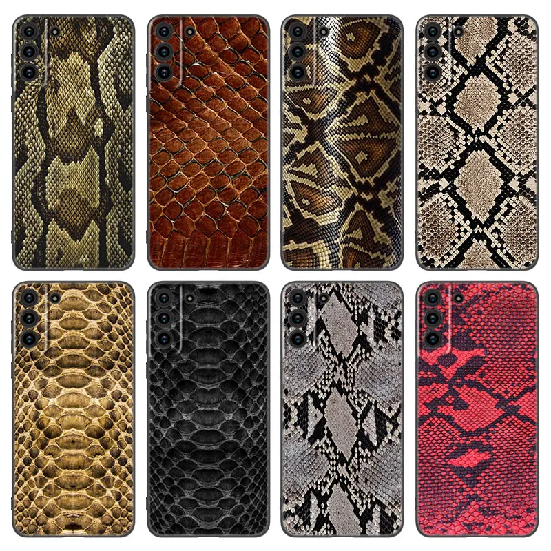 Sexy Python Snake Skin Phone Case For Samsung Galaxy S21 S20 FE S22 Ultra S10 Lite S9 S8 Plus S7 Edge S10E Soft TPU Black Cover