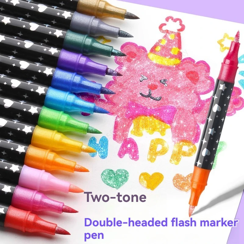 Juego de Marcadores de Arte con Doble Punta y Purpurina, 6/24/96 Colores, Marcadores de Pintura Metálica, para Manualidades, Tarjetas de Cumpleaños, Creación de Pósters, Álbumes