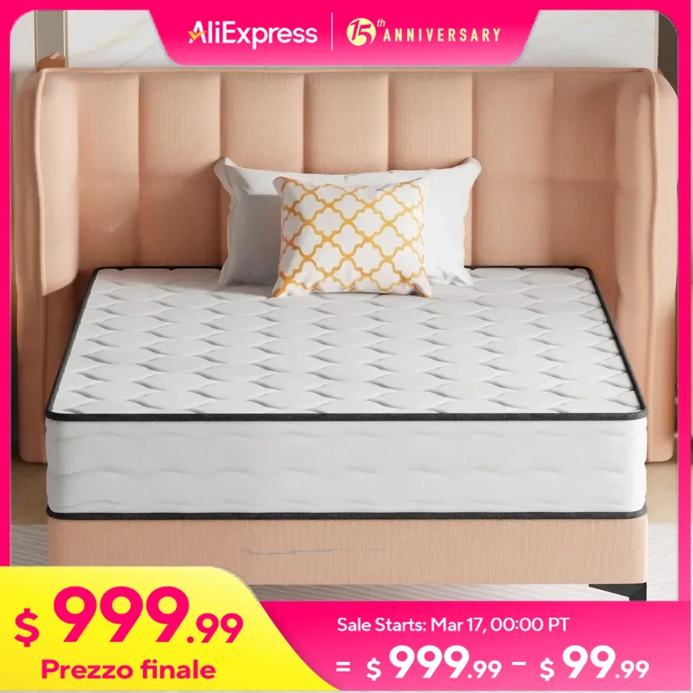 

Queen Size Mattress with Innerspring and Foam, Fiberglass Free, Pressure Relief, 10 Inch Medium Firm Spring Mattress