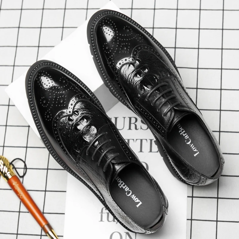 Lift 4/7/9cm Men Elevator Dress Shoes Men Oxford Elegant Formal Shoes Office Height Increasing Brogues Platform Mens Footwear