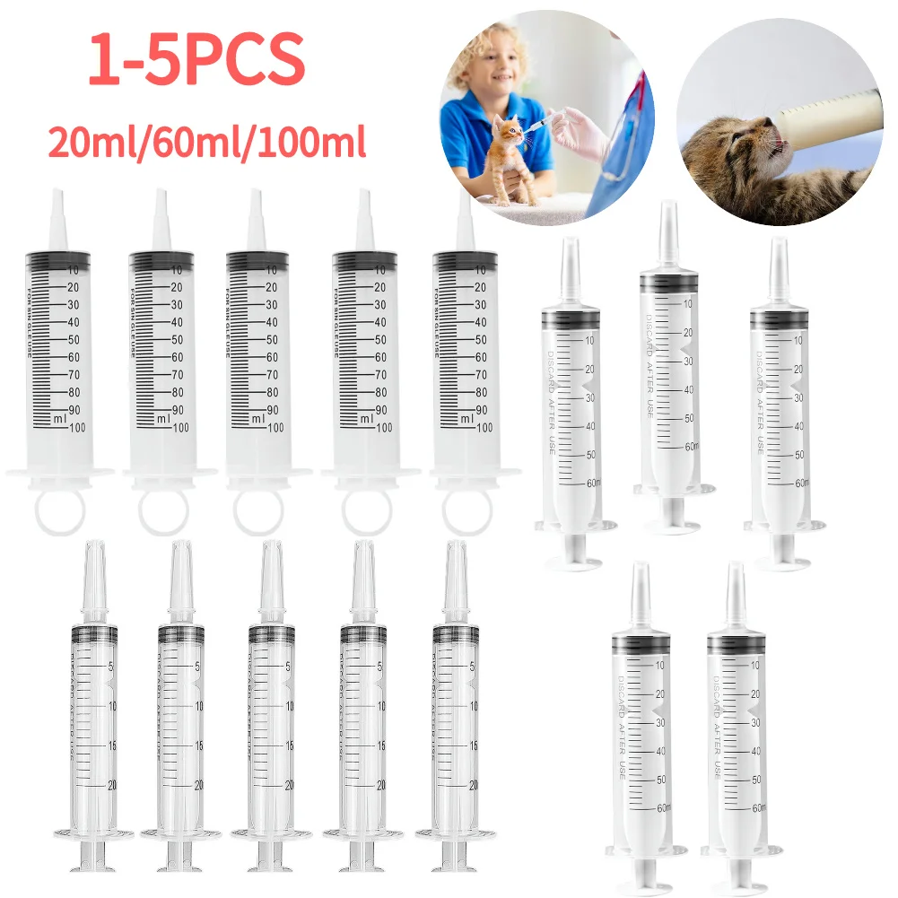 1-5PCS 60-150ml Syringe Reusable Plastic Pump Nutrient Measuring Meat Syringe Injector for Home Kitchen Dining Accessories