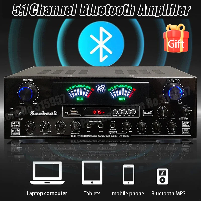 High Quality Digital Bluetooth Sound Amplifier 888/999BT Dual Dynamic Screen HiFi Stereo AMP For Cinema Home Car Karaoke Meeting