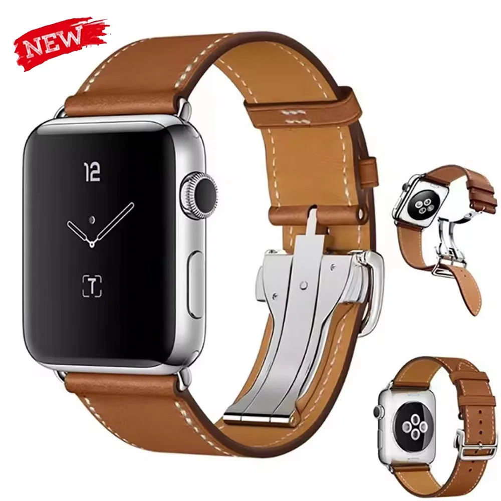 

Genuine Leather Strap For Apple Watch Band 45mm 44mm 42mm 46mm 41mm 49mm Bracelet Wristband iWatch Ultra 10 9 8 7 6 5 4 SE Belt