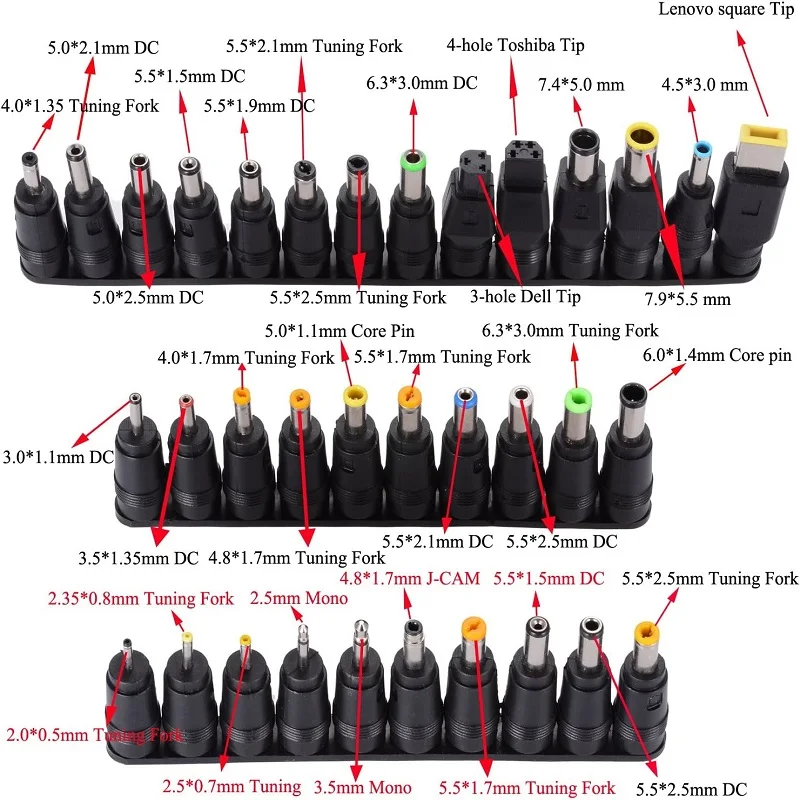 34pcs Universal Laptop Notebook Input DC Plug Set Jack Tips for and Most Laptops